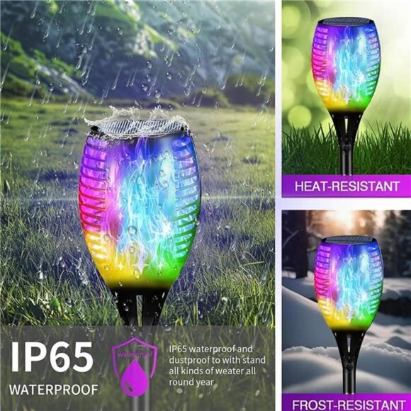 Multi Color Halloween RGB Christmas Outdoor Solar Torch Lights, Flickering Flame - Picture 6 of 7